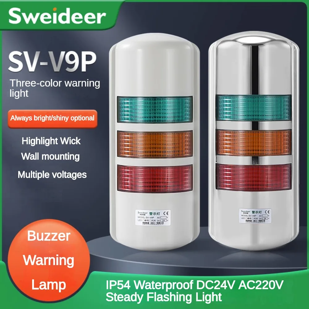 Imagem -05 - Luz de Advertência Led para Wall Mount Tower Alarm Beacon Luz de Advertência Buzzer Lamp Steady Piscando Dc24v Ac220v