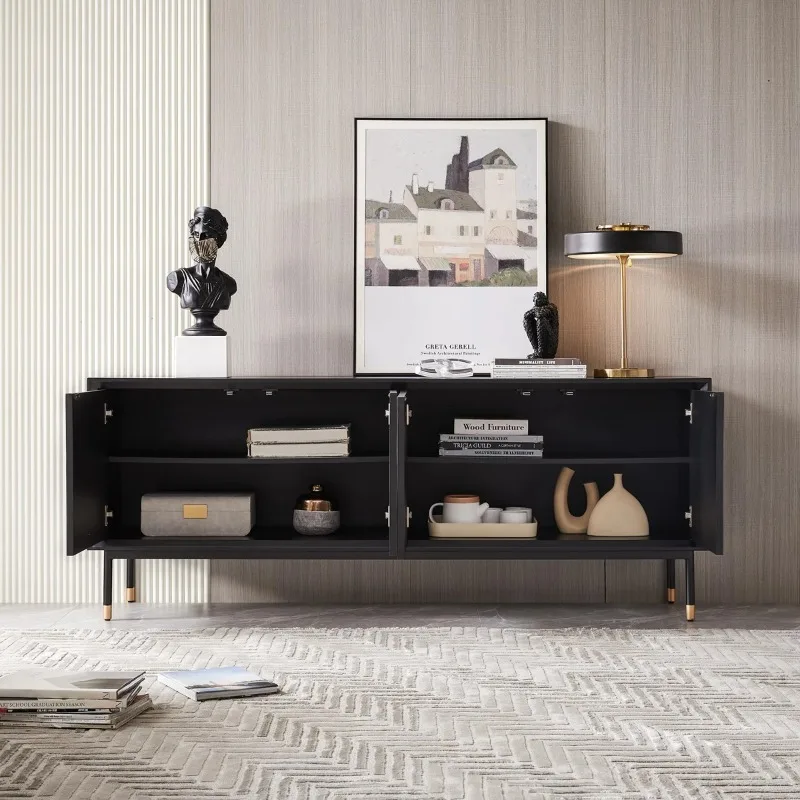 TV cabinet modern simple solid wood TV cabinet high black living room small apartment minimalist floor cabinet 5