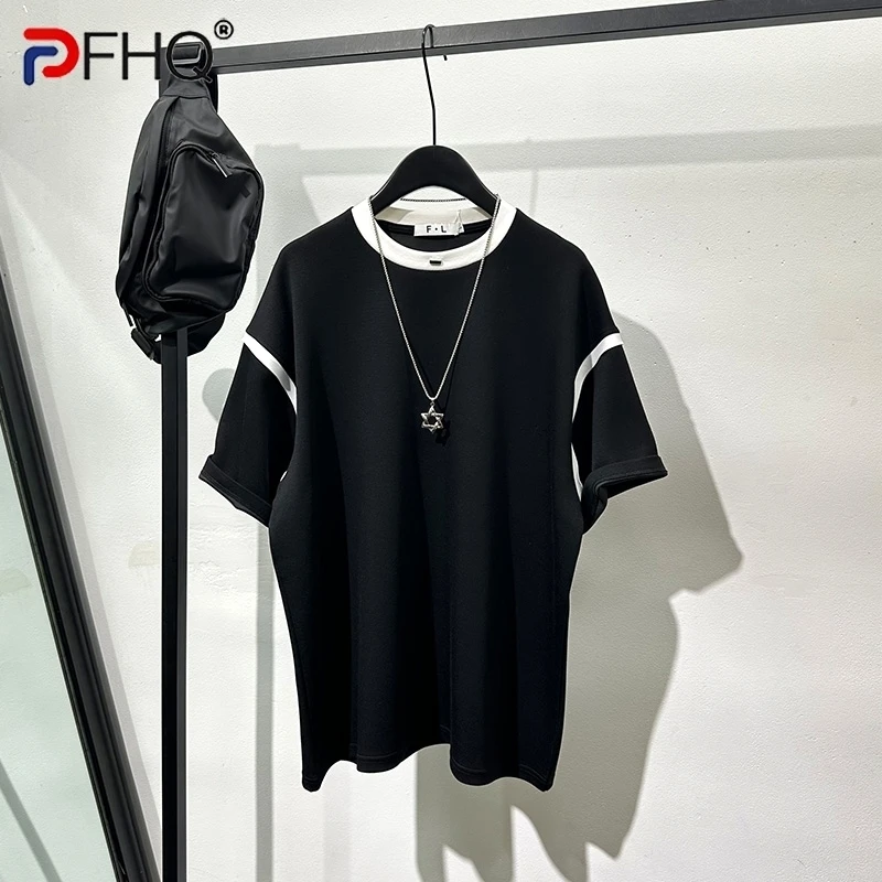 

PFHQ Men's Summer T-shirt Cool Popular Contrasting Color Loose Round Neck Simple Comfortable Versatile Leisure Tops Male 21Z4936