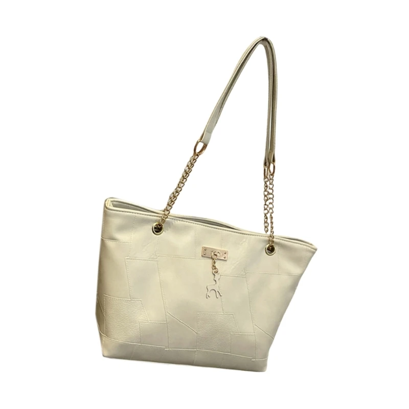 Crossbodytas met grote capaciteit voor dames, PU-leer, metalen hanger, schoudertas, verstelbare kettingriem, onderarmhandtas