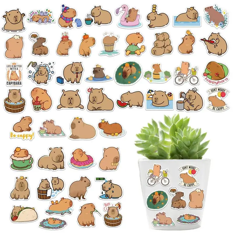 Capybara Sticker 50 Pieces Waterproof Cartoon Capybara Decals Pack Pet Stickers For Guitar Bike Creative Ornaments For