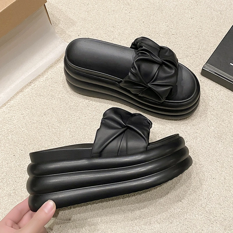 Summer Women Slippers New 2024 Thick Sole Dad Shoes Casual High Platform Slides Leisure Outside Flip-Flops Sneakers Woman 8.5CM