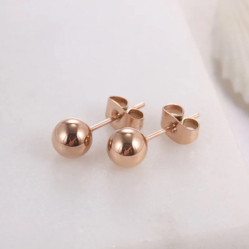 SOMMAR Best Gift Gold Plated female stud 6mm/8mm earring Rose gold small golden ball Beanie earrings women earrings Gift for her