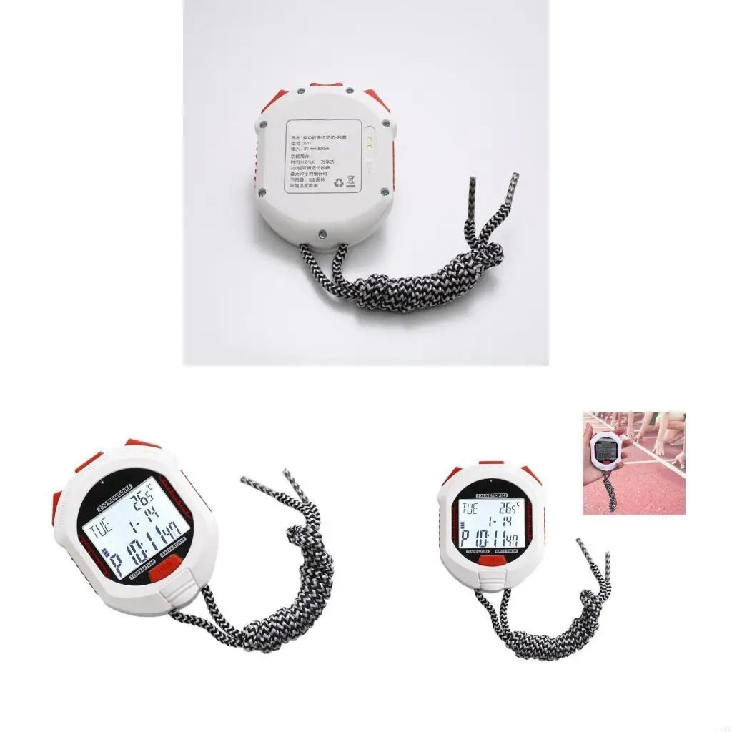 F19B Athletic Timing Device Electronic Chronograph Stopwatch Waterproof Sports Watch Handheld LCD Backlight Display Timer