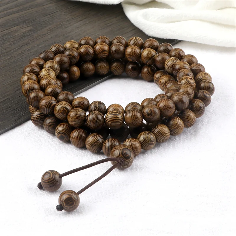 Multilayer 108 Wood Beads Bracelet 8mm Tibetan Buddhist Mala Buddha Charm Rosary Prayer Beaded Bracelets For Women Men Jewelry