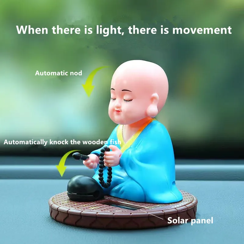 Car decoration solar monk automatic lighting creative decoration center console home office decoration car accessories