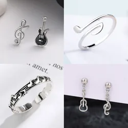 New Trendy Silver Gold Color Stud Earrings Clip Drop Guitar Music Note For Women Girl Gift Fashion Jewelry Dropship Wholesale