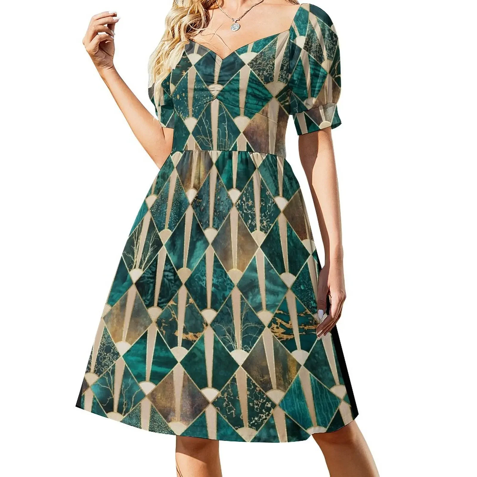 

Art Deco Tiles - Ocean Sleeveless Dress Women's skirt elegant dress Cocktail of dresses Dress