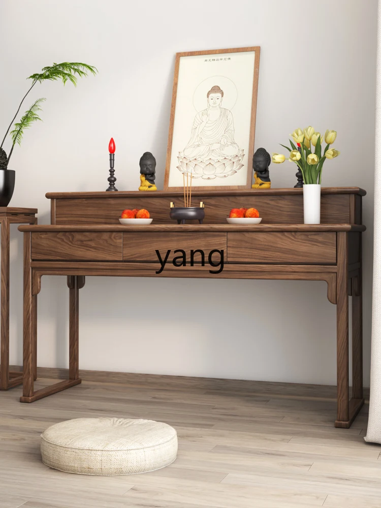 Yjq Black Walnut Living Room Incense Table New Chinese Solid Wood Domestic Buddhist Hall God of Wealth Prayer Altar Table