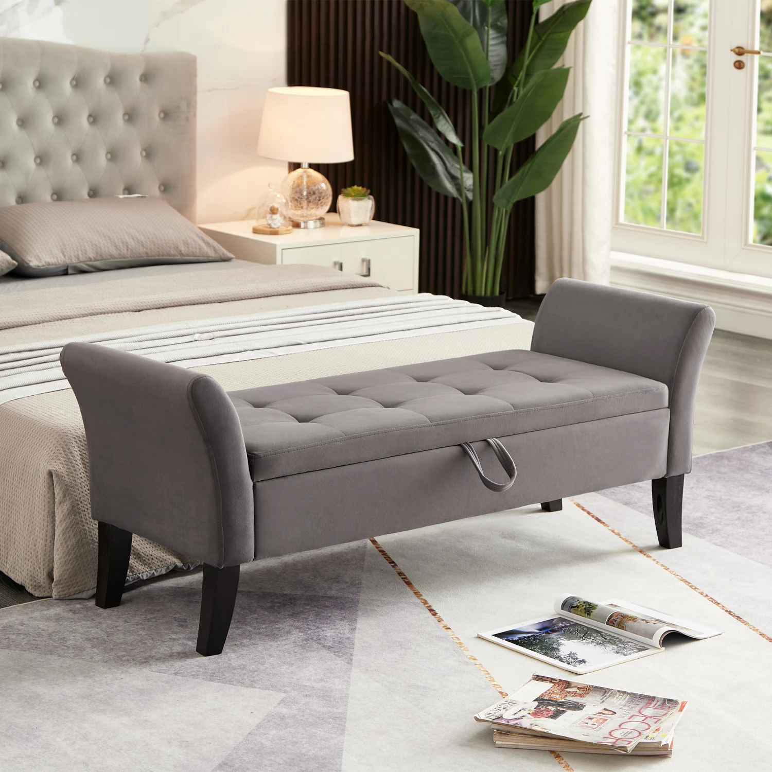 

51.5" Bed Bench with Storage Grey Velvet