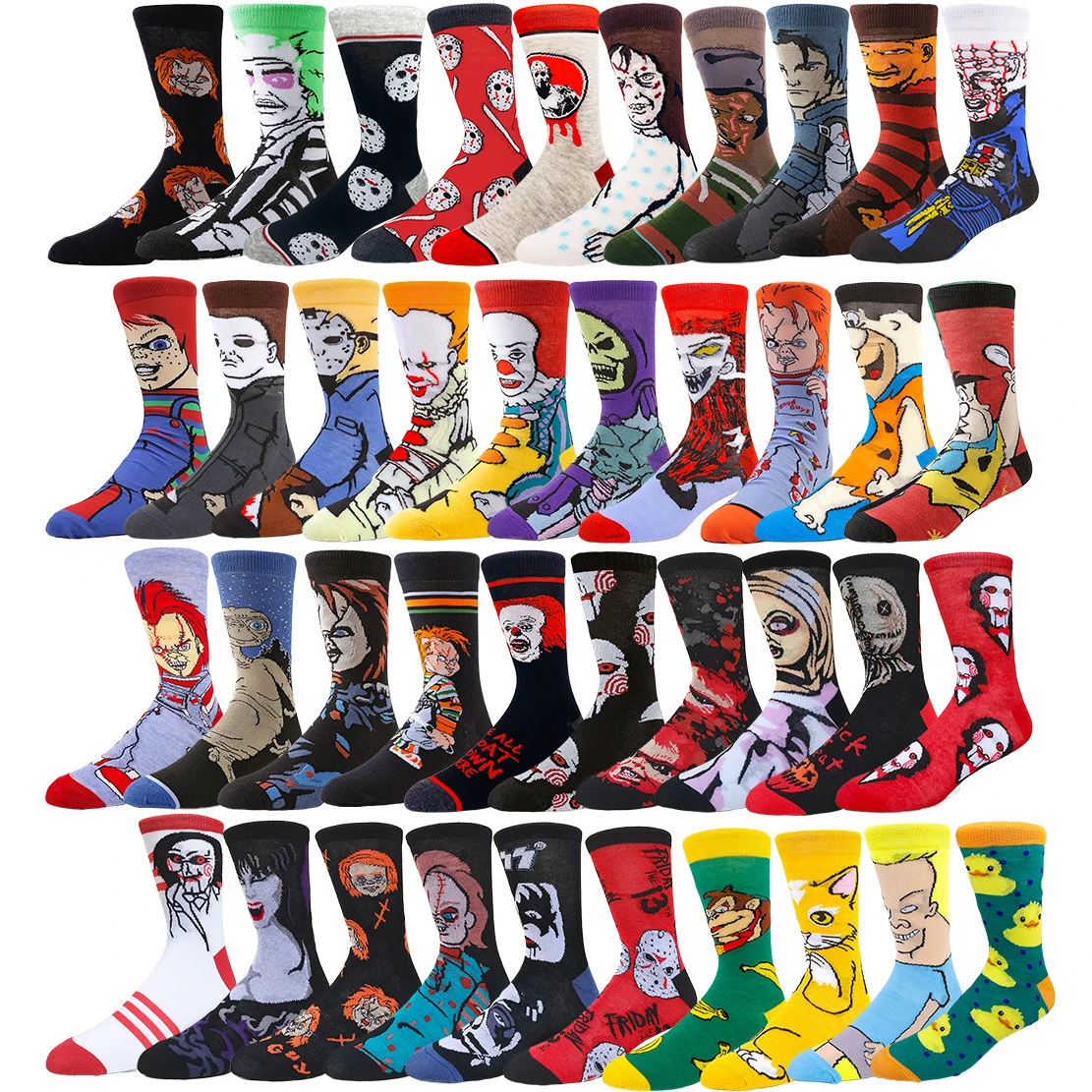 5Pairs Men Women Hip Hop Street Cartoon Anime Socks with Puzzle - Piece Pattern Novelty Funny Brain - Teasing Casual Crew Socks