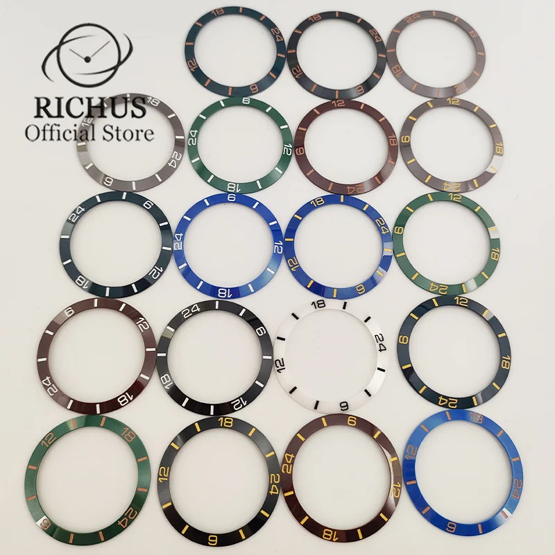 أجزاء حلقة إدراج إطار سيراميك ريكوس ، إطار ساعة ، أسود ، أزرق ، أزرق داكن ، أخضر ، بني محمر ، أبيض ، رمادي ، جودة عالية ، 38