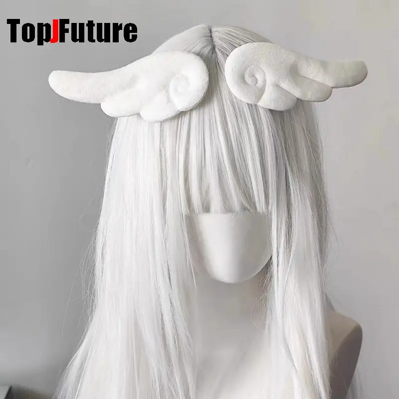 النساء Harajuku كوس ثقافة فرعية الشرير Y2K فتاة القوطية شخصية إكسسوارات الشعر دبوس الشعر الأبيض أفخم رقيق أجنحة حافة المشبك #2