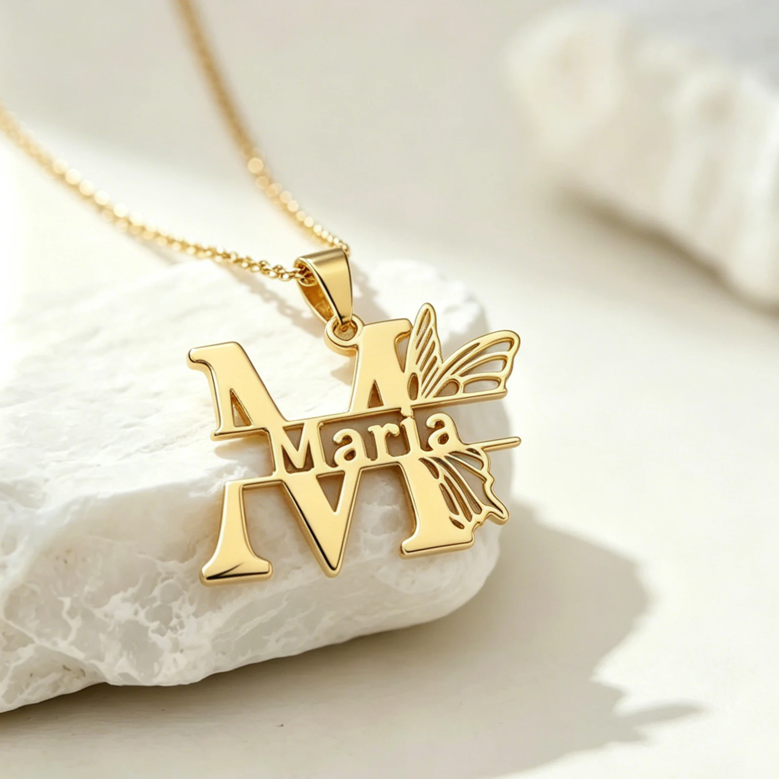 Stainless Steel Personalized Butterfly Split Name Necklace Custom Initial Letter Monogram Pendant Chain Jewelry Wedding Birthday