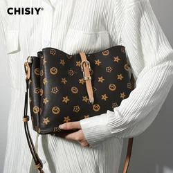 1 piece of CHISIY original handmade printed brown synthetic leather zippered retro diagonal shoulder bag