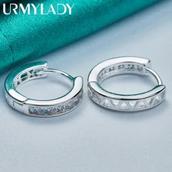 URMYLADY 925 Sterling Silver Round Zircon Earrings For Women Wedding Party Fashion Charm Jewelry