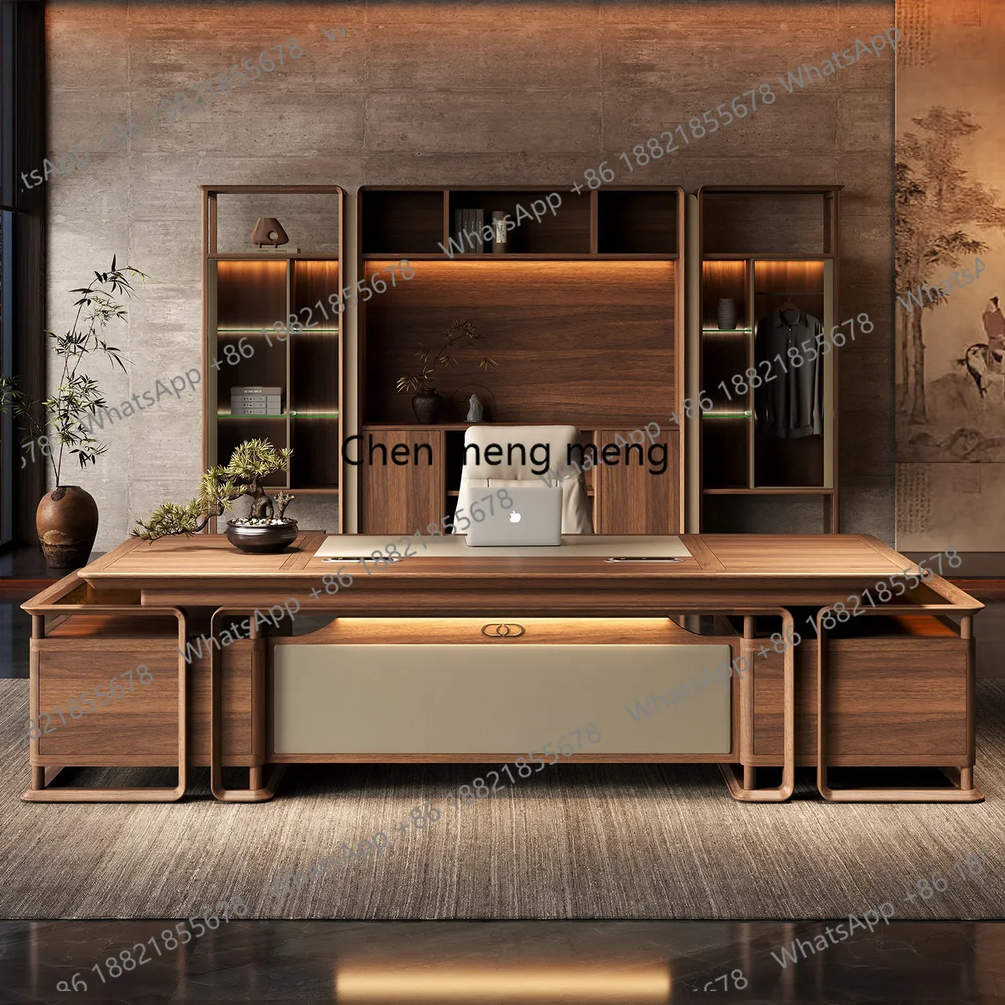 a55 New Chinese-style retro boss table, solid wood large desk, high-end office of the general manager and chairperson