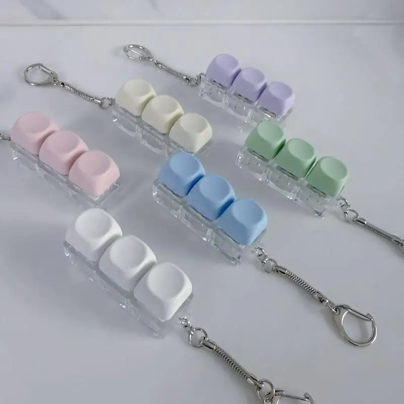LED Button Keycap  Keychain Macaron Colors 4 Keys Keyboard Decompression Toys DIY Keyboard Keychain Toys For To Relief