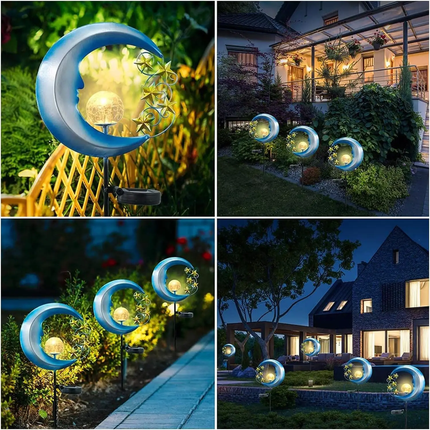 Imagem -06 - Impermeável Metal Moon Stake Lights Luzes Solares ao ar Livre do Jardim Crackle Glass Globe Iluminação de Paisagem para Quintal Decoração do Pátio