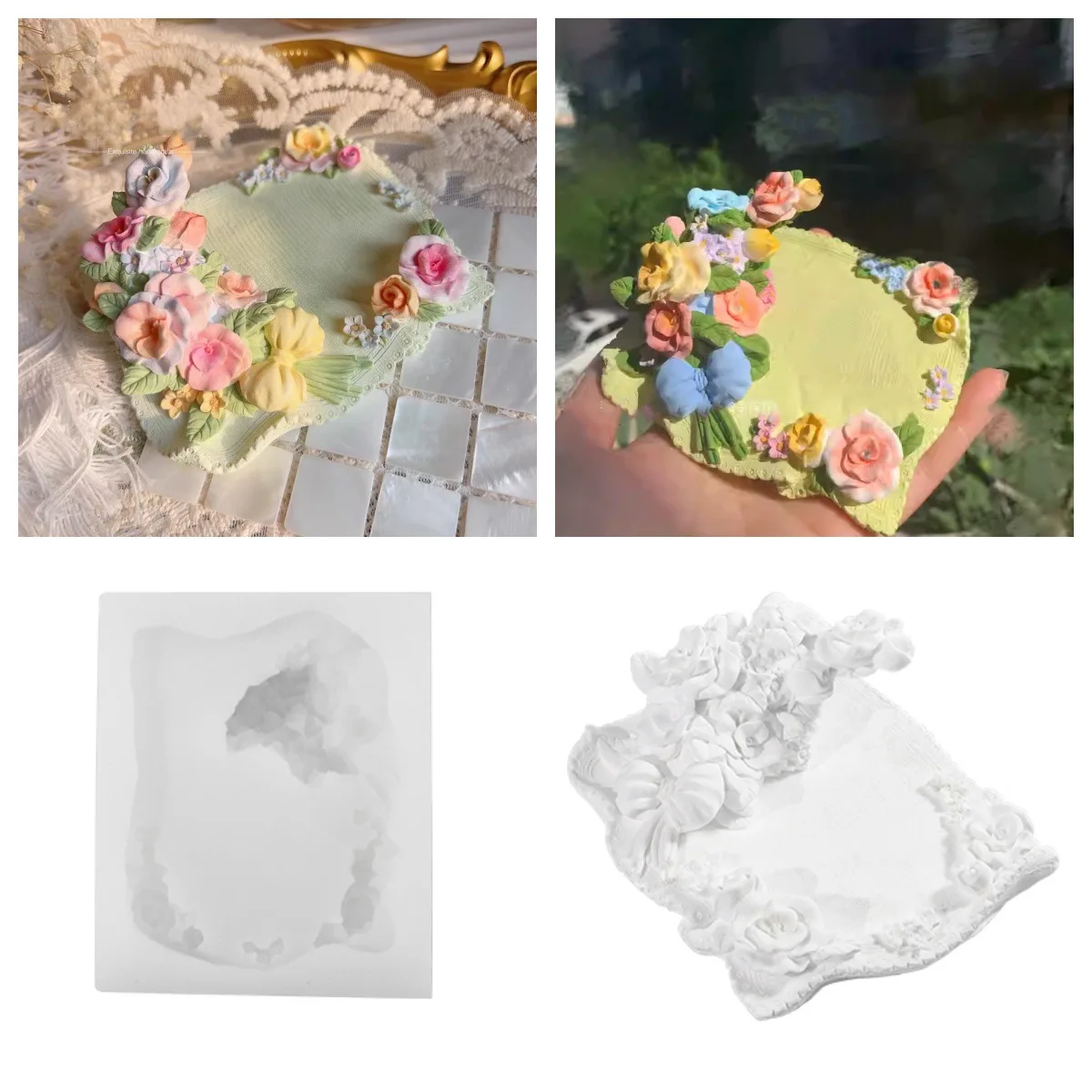 

Diy Silicone Mold Flower Bouquet Base Display Stand Decoration Gypsum Candle Candlestick, Jewelry Tray Gypsum Mold