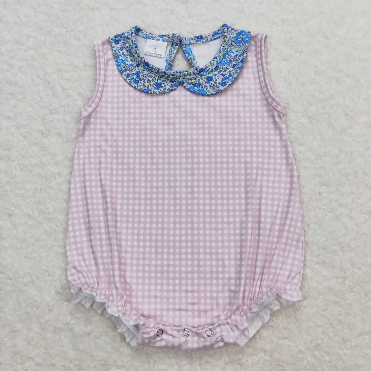 Wholesale Baby Girl Newborn Car Plane Romper Bubble Embroidery Blue Plaid Bow Jumpsuit Kid Toddler Summer One-piece Clothes