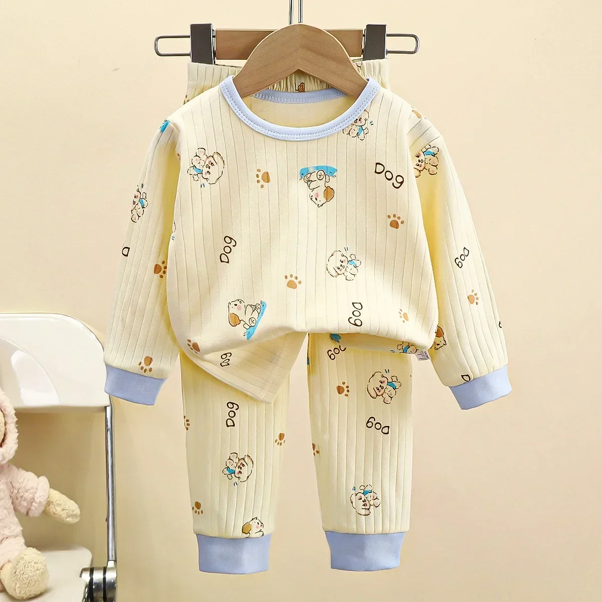 Kids Boys Girls Pure Cotton Warm Pajamas Cute Cartoon Long Sleeve T-Shirt + Pants Toddler Baby Autumn Underwear Clothing Sets