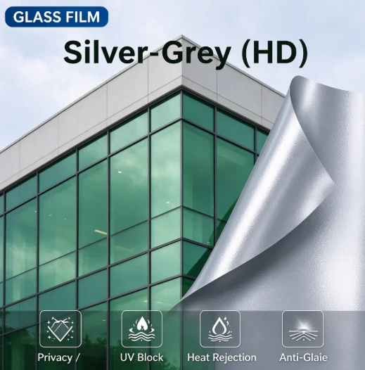 Silver Green HD One Way Vision Solar Window Film Roll Light Filter Heat Insulation Privacy Tint For Building Home