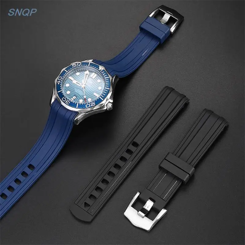 Strap for Omega SEAMASTER 300 PLANET OCEAN Curved End Rubber Silicone Watch Band Stainless Steel Pin Buckle Bracelet 20mm 22mm