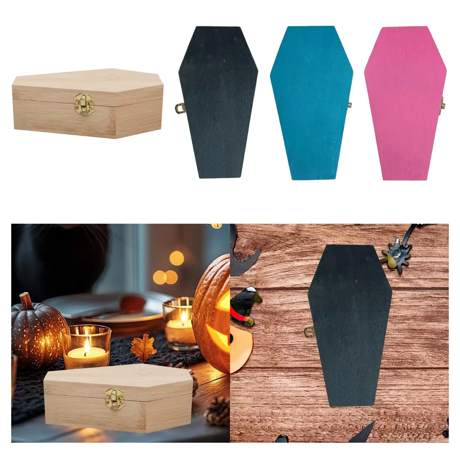 Decoraciones de ataúd de Halloween, caja pequeña de madera para ataúd, caja de golosinas con tapa para decoración gótica, manualidades, fiestas de Halloween conmemorativas para mascotas