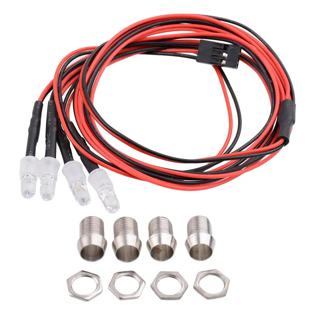 4pcs LED Light Headlight Kit 5mm for 1/5 1/8 1/10 1/12 1/16 Remote Control Vehicle Models