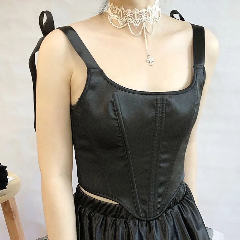 

Autumn French Style Pink Corset Women's Top Colored Satin Short Strap Vintage Fishbone Chest Support Corset Sexy Clothing
