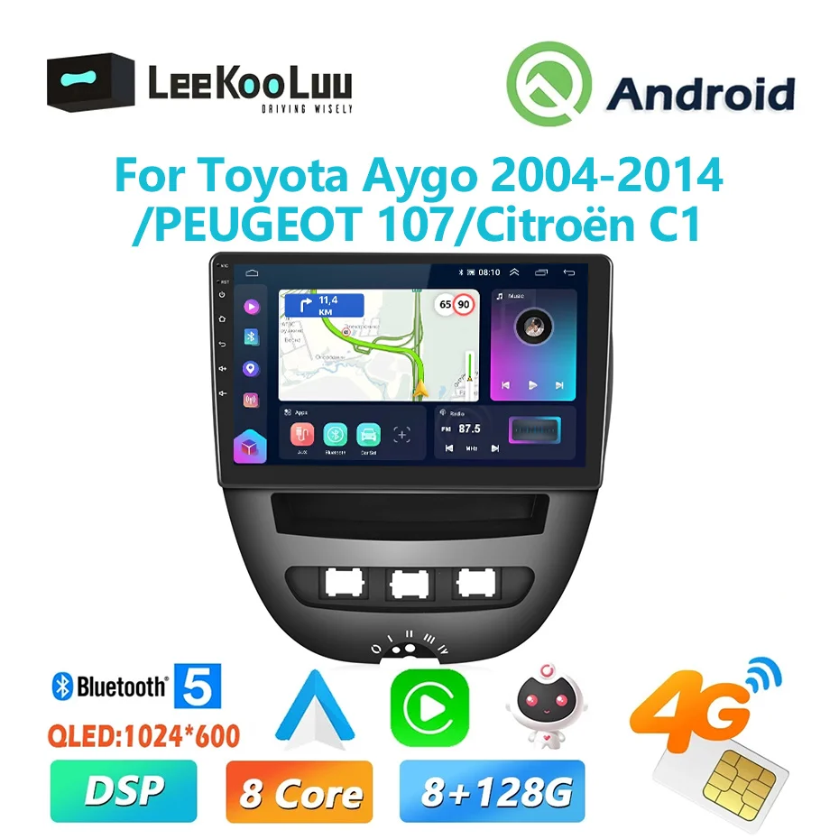 

Автомагнитола LeeKooLuu, Android, для Toyota Aygo 2004-2014/PEUGEOT 107/Citroen C1, мультимедийный видеоплеер, GPS, 4G, 2 Din, стерео