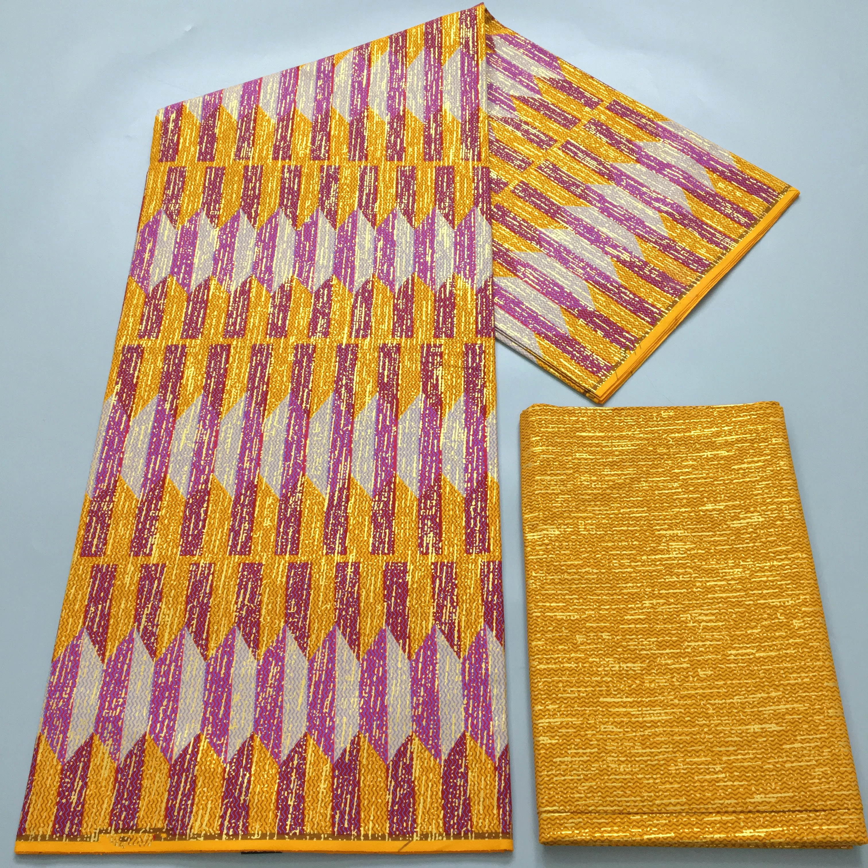 4+2Yards Ankara African Gold Fabric 100% Cotton Nigeria Ghana Pagne Soft Kente Style wax Fabric For Women Cloth Sewing Materials