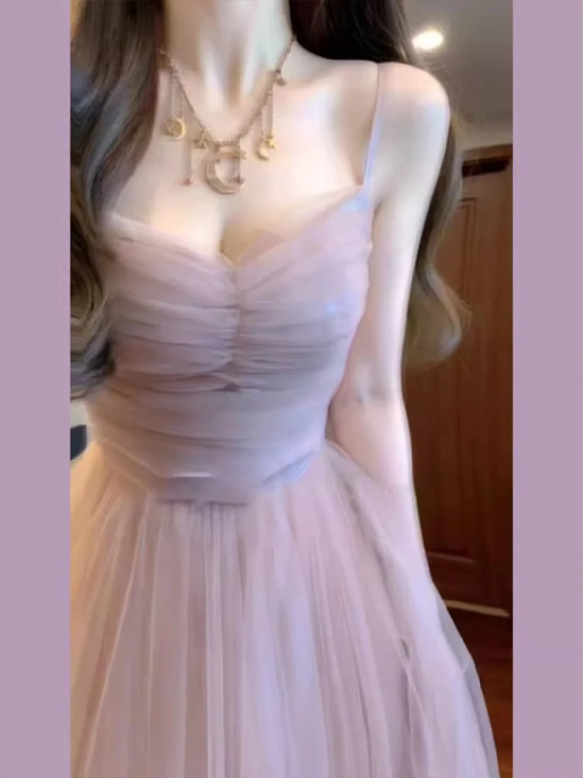 فستان سهرة شبكي وردي أنيق بسيط كوري للنساء فستان حفلات مثير بحمالة تصميم نسائي فساتين زفاف غير رسمية للعطلات