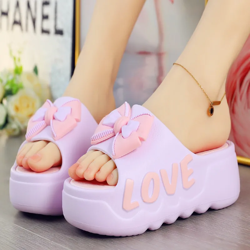 

New ins 2025 Women's High Platform EVA Slides White Pink Bow-Knot Slippers Designer Sandals Beach Clogs sweet girls Shoes