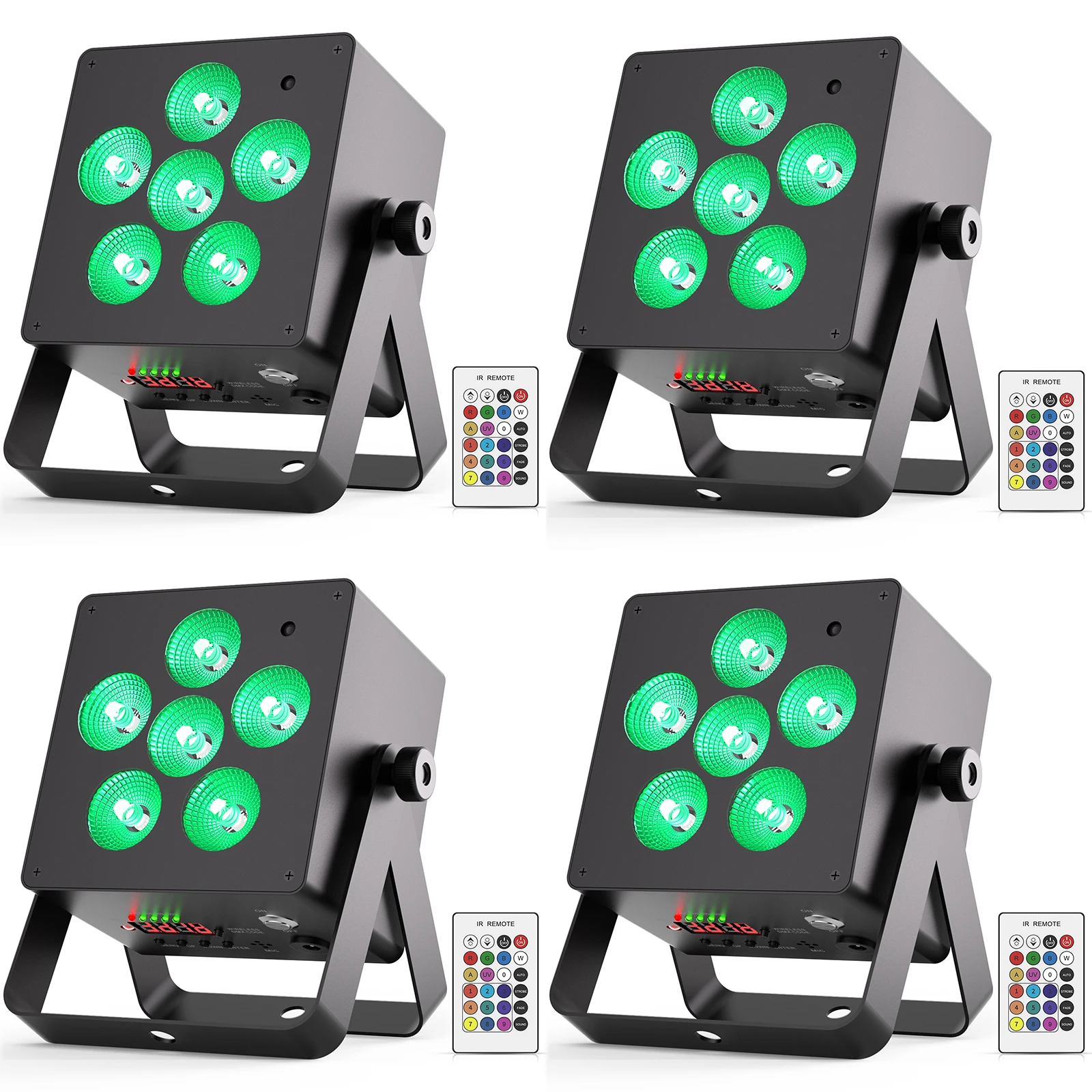 

Fieryzeal 4PCS 50W Rechargeable Battery Par Light DMX RGBWA+UV 6IN1 9 LED Stage Light 5200mAH Square APP Par Light for DJ Party