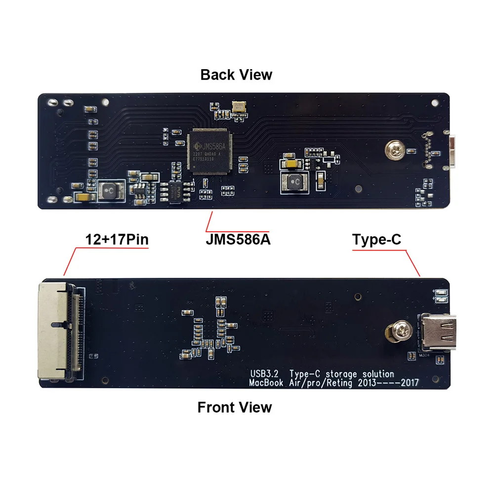 CableCC USB 3.2 휴대용 케이스 USB-C, 16 + 12 핀 모바일 박스 HDD 인클로저, MAC 에어 프로 2013 2014 2015 2016 SSD용