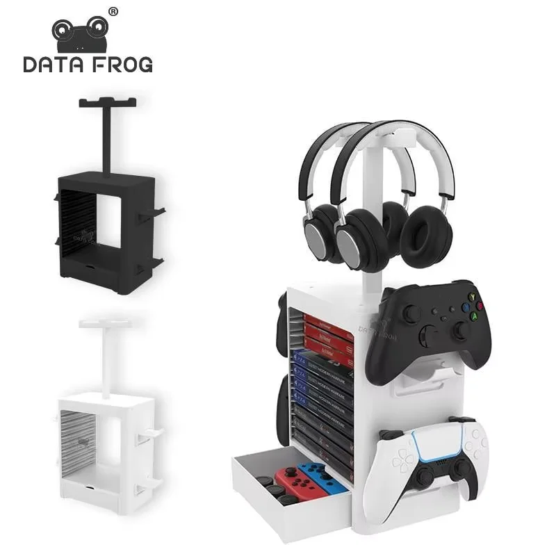 DATA FROG Multifunctional Game Disc Headphone Storage Tower Rack For PS4 PS5 Xbox Series Game Console Organizer Accessories