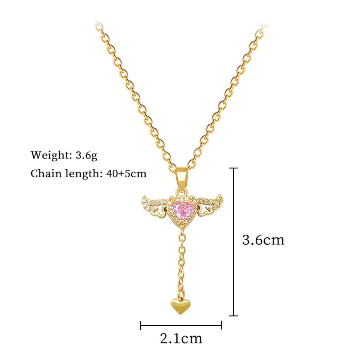 الحلو يمكن أن تتحرك القلب الزركون الوردي مع أجنحة شرابة قلادة القلائد للنساء الفتيات رومانسية الفولاذ المقاوم للصدأ سلسلة مجوهرات هدية