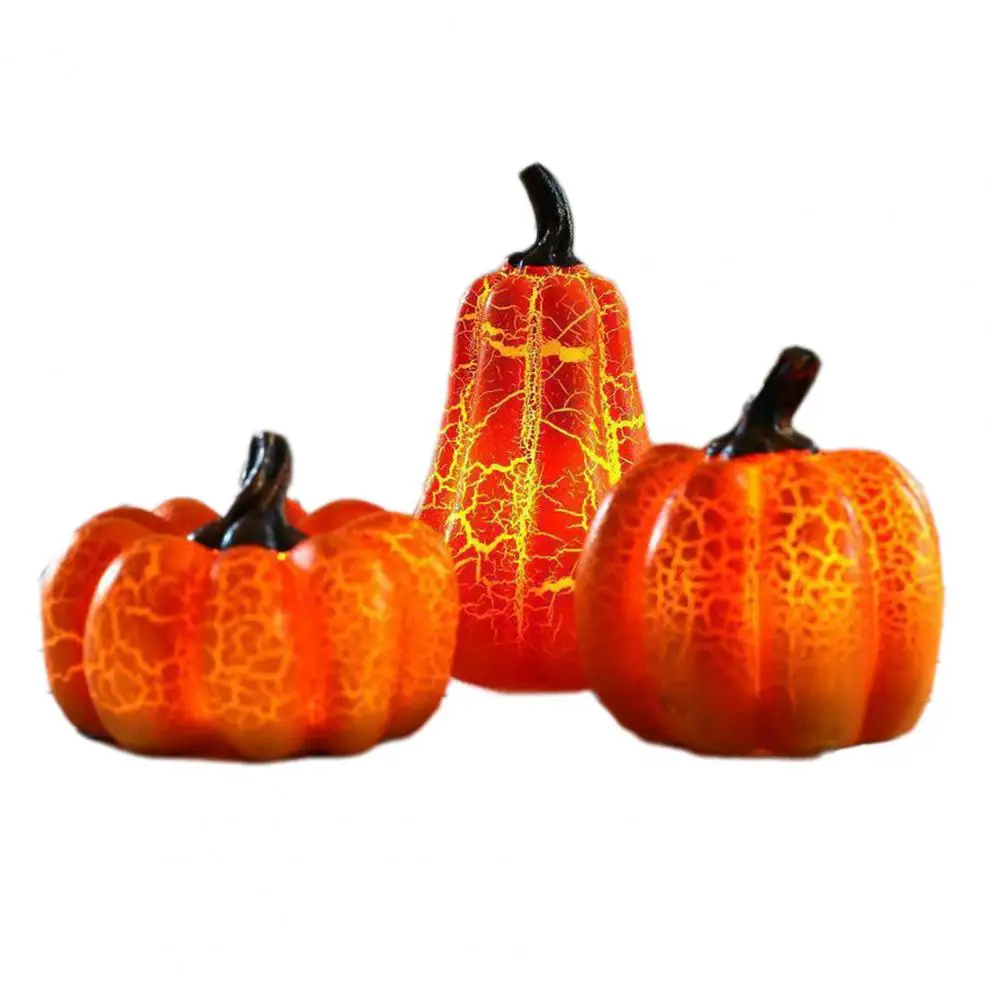 Realistic Cracked Pumpkin Decoration Light-up Pumpkin Figurine Halloween Sculpture for Fall Harvest Home Decor Resin for Autumn