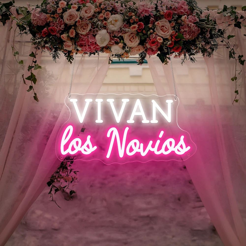 VIVAN Los Novios Neon Sign Spanish Wedding Led Wall Home Room Art Decor Neon Lights Signs Wedding Bedroom Decoration Signboard