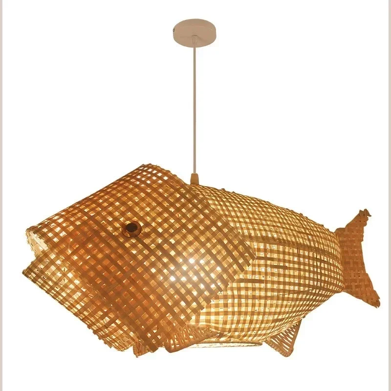 Modern Bamboo Fish Lamp Bamboo Shed Wooden Candlestick Foyer Garden Restaurant And Living Room Lighting Chandelier