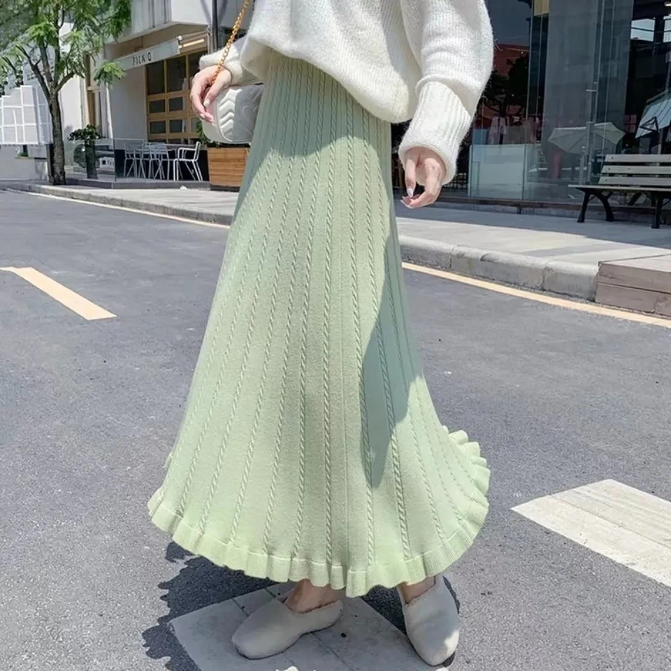 

Knitted Long Maxi Skirt Women 2023 Fall Winter Casual Solid Thick Warm A Line High Waist Ankle Length Skirt Female Ladies