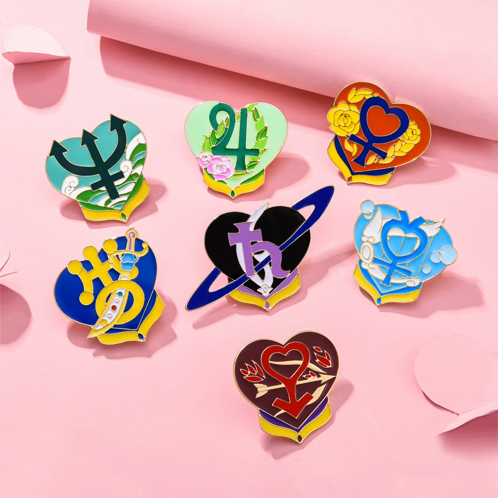 New Sailor Moon Same Series Pins Heart Saturn Uranus Enamel Cosplay Brooch Lapel Badge Jewelry Collection Gift for Anime Fans