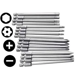 4pcs 1/4 Torx Head Screwdriver Bit Hex Shank 100mm Long Screwdriver Bits For Torx/Hexagon/Cross/Slotted Screw Driver