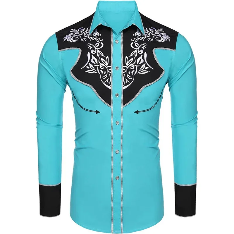 2023 new men\'s western totem tribal lapel long-sleeved shirt fabric soft material casual outdoor men\'s oversized tops shirt