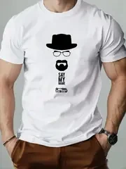 Men Funny Graphic T-Shirt Mustache Fedora Design Summer Tee for Casual Outfits Themed Parties Easy Men Clothing