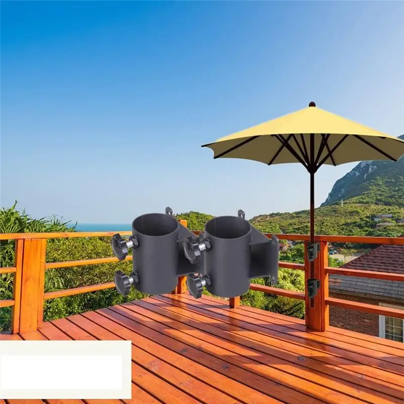 DT15 Heavy Duty Patio Umbrella Holder 2Pcs - Umbrella Stand Clamp Mount Bracket for Deck Railing Durable Metal Black