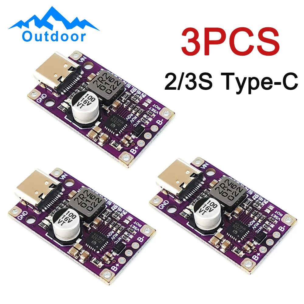 3PCS 2-3S Lithium Battery Charging Module Step-Up Power Module Li-Ion Charger Protection Board Boost Converter Board Type-C USB