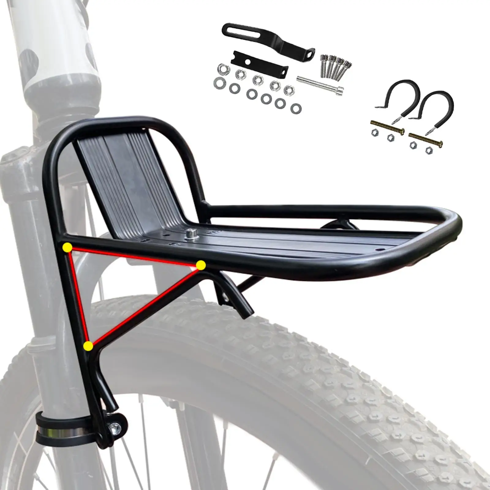 Aluminum Alloy Bicycle Front Rack Mountain Bike Cargo Carrier with Quick Release for Disc Brakes Fits Most Bikes